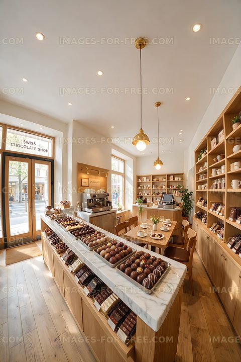Bright Interior of a Swiss Chocolate Shop