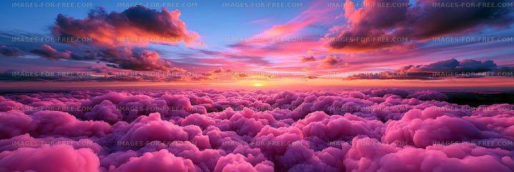 Panoramic pink cloudscape at sunset