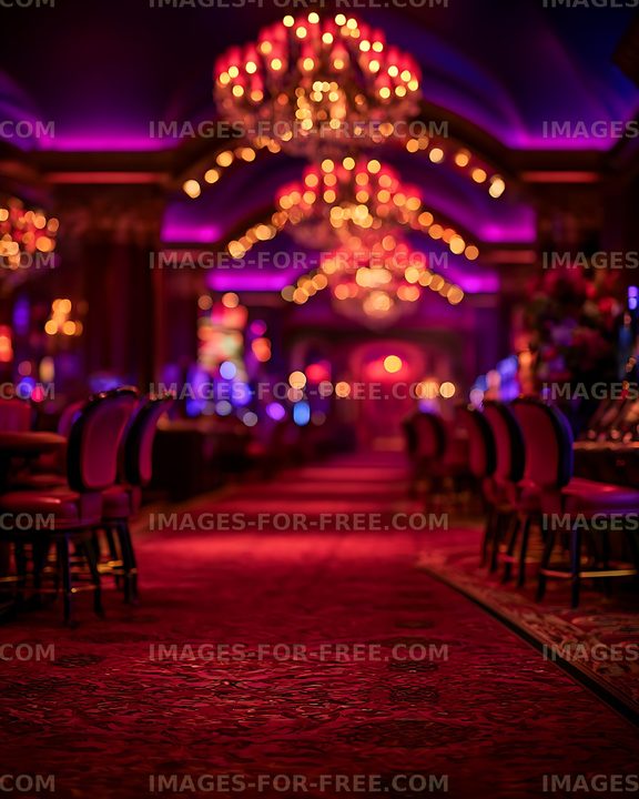 Colorful defocused theater interior with glowing lights
