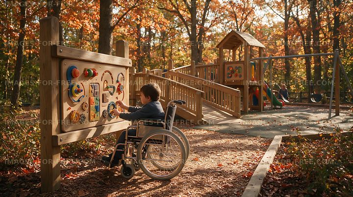 Inclusive outdoor playground play with wheelchair access
