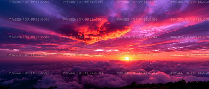 Dramatic colorful sunset over clouds
