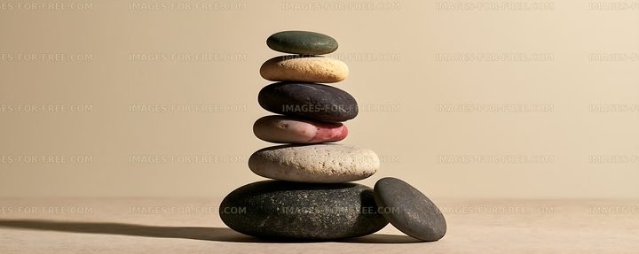 Multicolored stones arranged in a balanced vertical stack