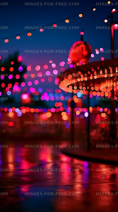 Vibrant carousel and glowing lights after dark