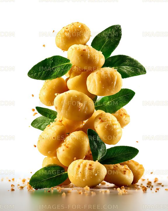 Golden pasta dumplings arranged with fresh sage