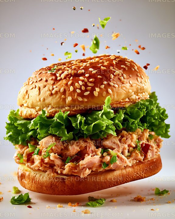 Close-up tuna sandwich with fresh lettuce