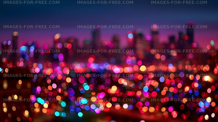 Abstract colorful city lights and skyline at dusk