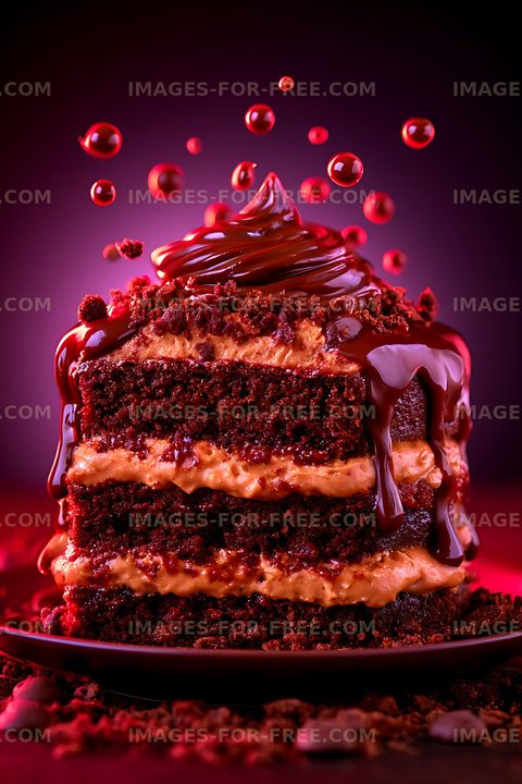 Layered chocolate cake with glossy frosting