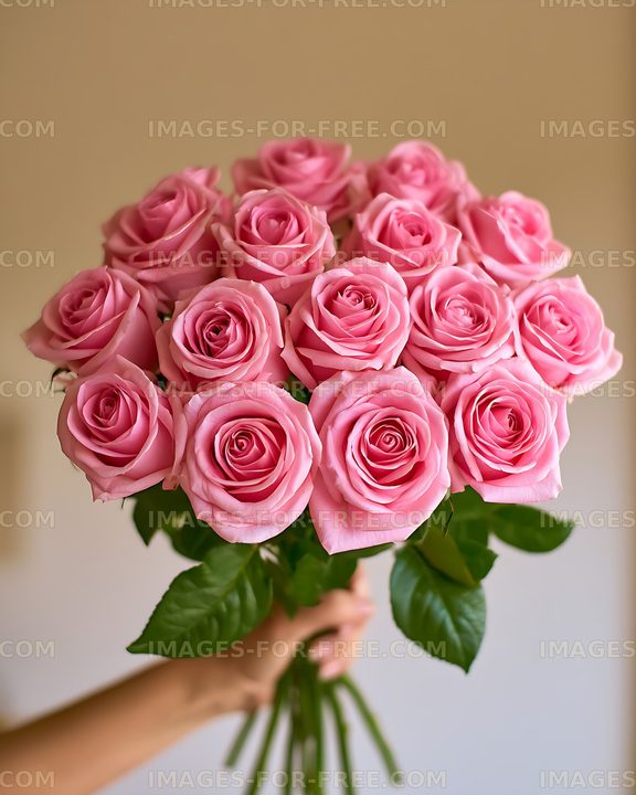 Pink rose bouquet held by hand