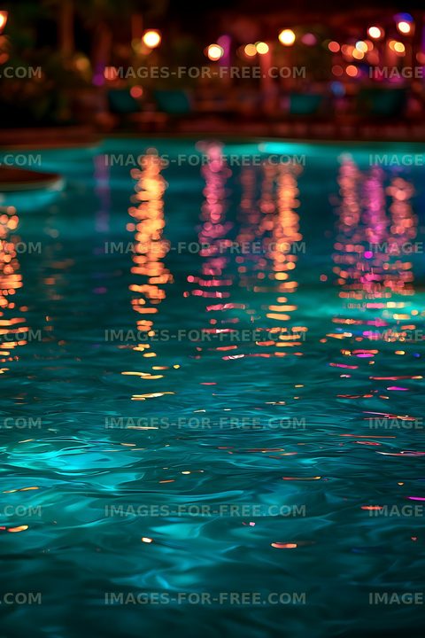 Vibrant nighttime light reflections on rippling water