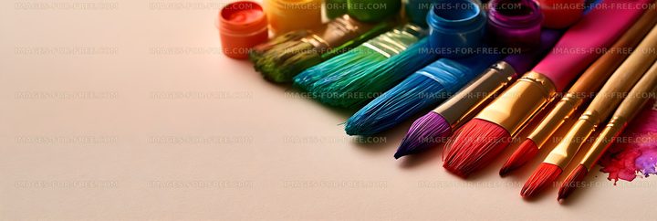 Vibrant art supplies arranged on a light background
