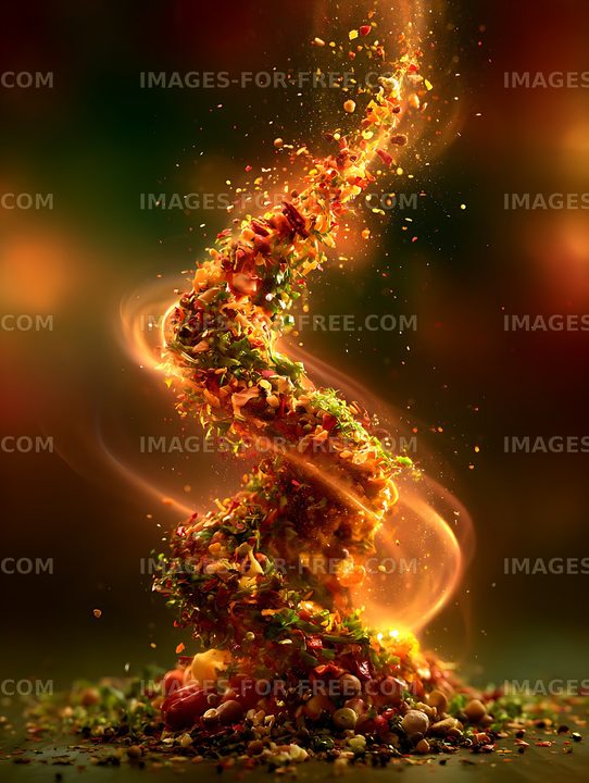 Abstract food art explosion with herbs and vegetables