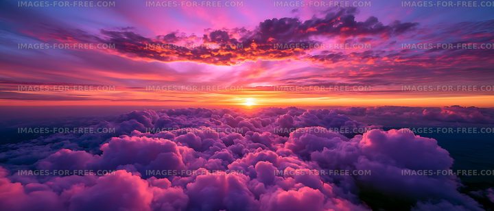 Colorful sunset over illuminated clouds