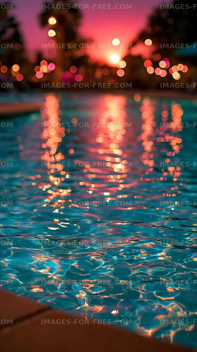 Colorful bokeh reflections on rippling water at sunset
