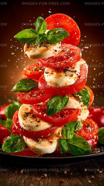 Stacked tomato mozzarella salad with fresh basil