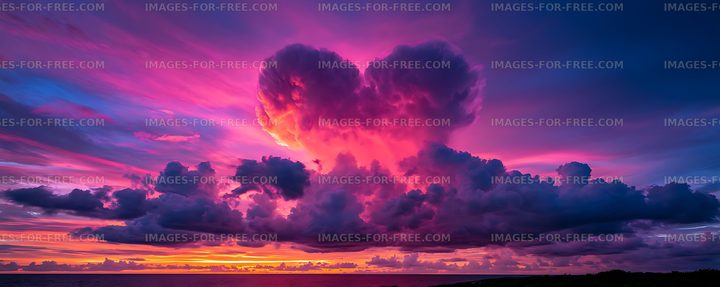 Vivid sunset clouds above a calm ocean horizon