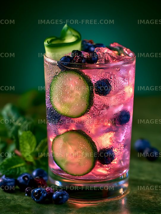 Chilled blueberry lime beverage with fresh mint