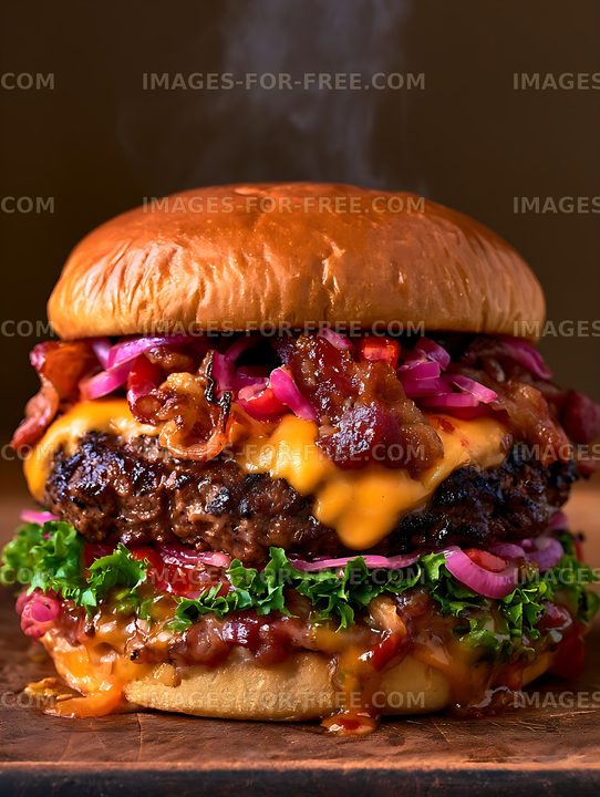 Loaded cheeseburger with fresh toppings and melted cheese