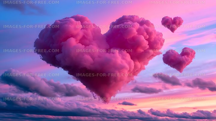 Pink heart cloud in a vivid sunset sky