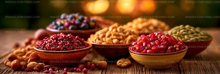 Colorful fruit and nut assortment in bowls