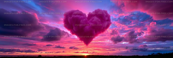 Heart-shaped cloud in a colorful sunset sky