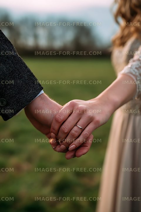 Couple Holding Hands in a Green Outdoor Setting