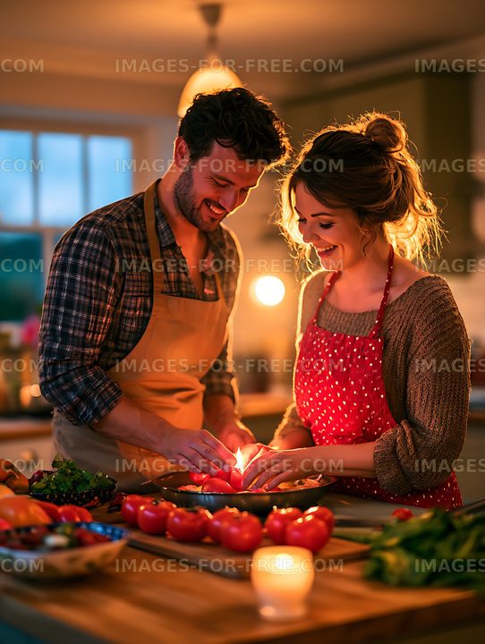Couple preparing fresh vegetables at a kitchen table