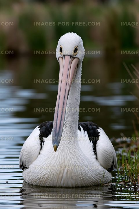 Close-up Australian pelican floating in lagoon water