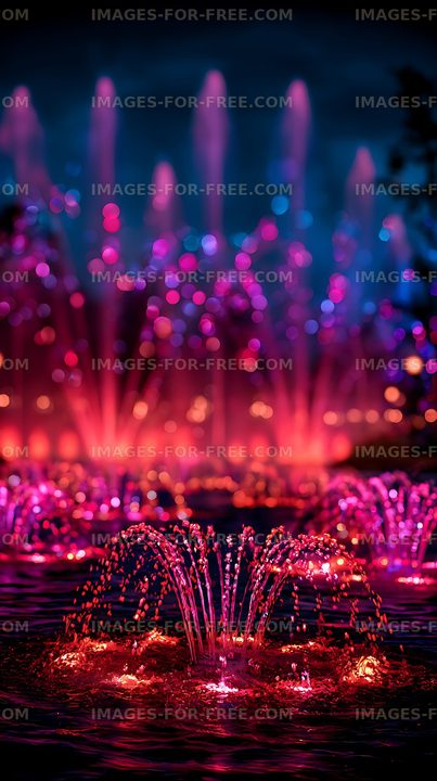 Colorful night fountain with glowing water spray
