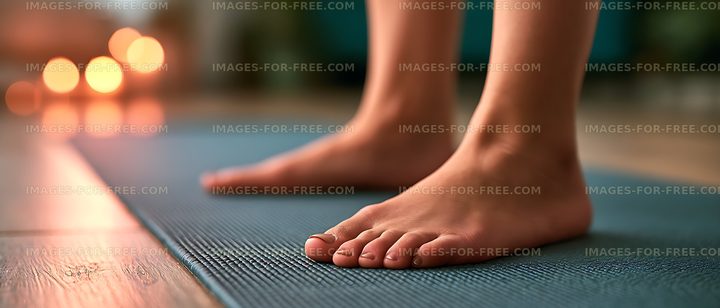 Close-up of bare feet on an exercise mat