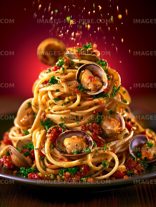 Seafood pasta with mussels and fresh herbs