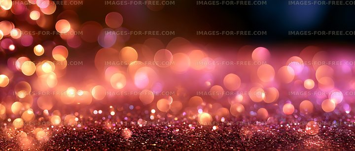 Colorful bokeh lights above a sparkling glitter surface