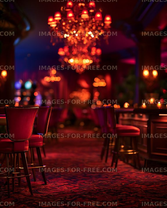 Dramatic lounge interior with red ambient lighting