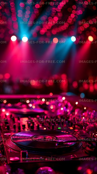 Colorful turntable and atmospheric club lighting