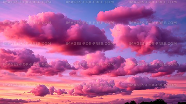 Vibrant pink cloudscape beneath a purple sunset sky