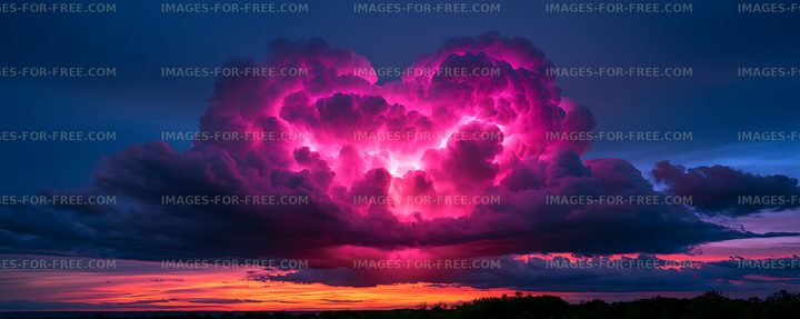 Towering pink storm clouds at sunset