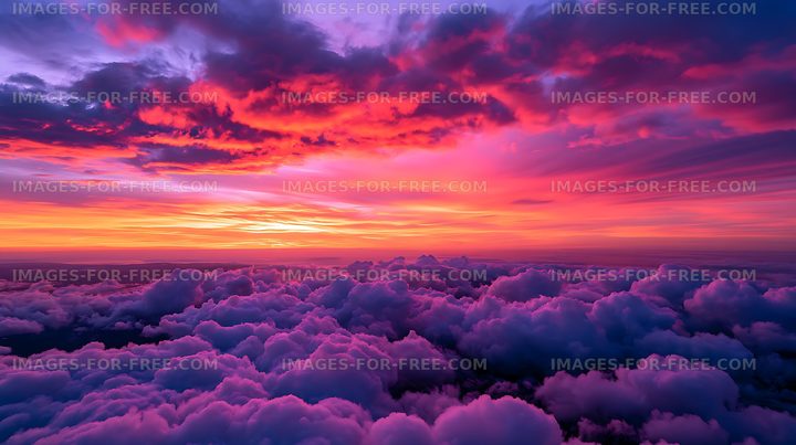 Colorful sunset over clouds from above
