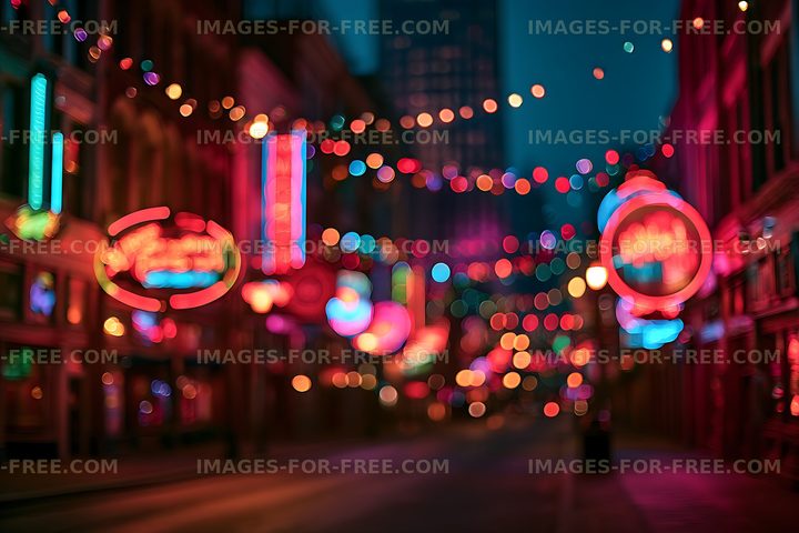 Colorful abstract neon lights on a city street at night