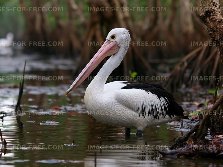 Pelican in Shallow Lagoon Water