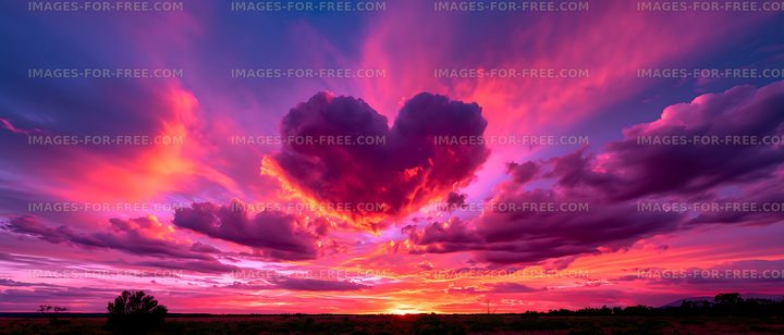 Colorful sunset clouds above a dark rural landscape