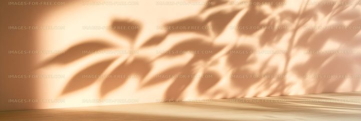 Abstract Leaf Shadows on Warm Wall Above Wood