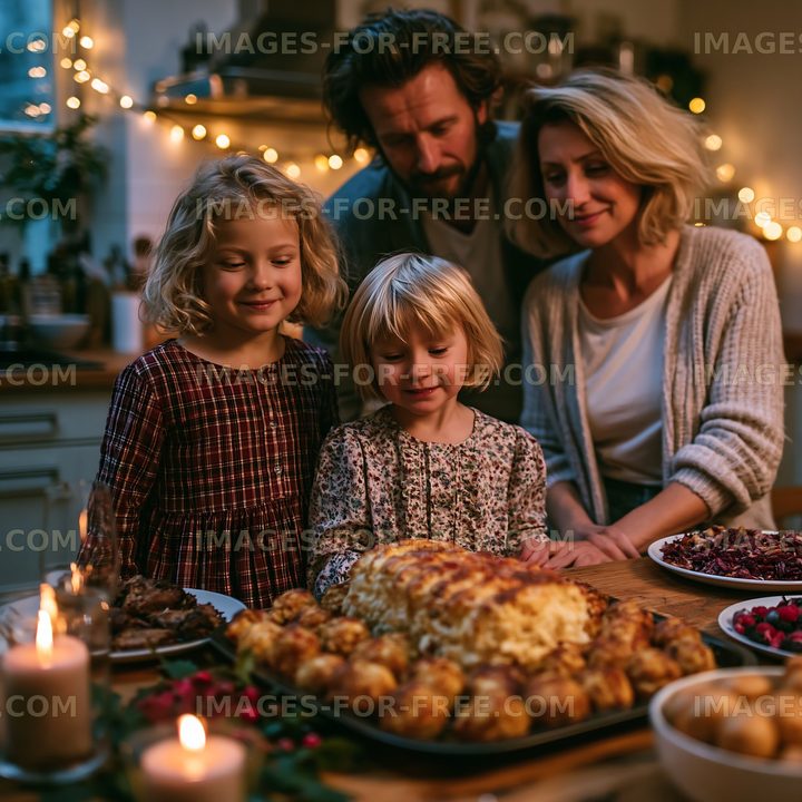 Family celebration with cake and children in warm light