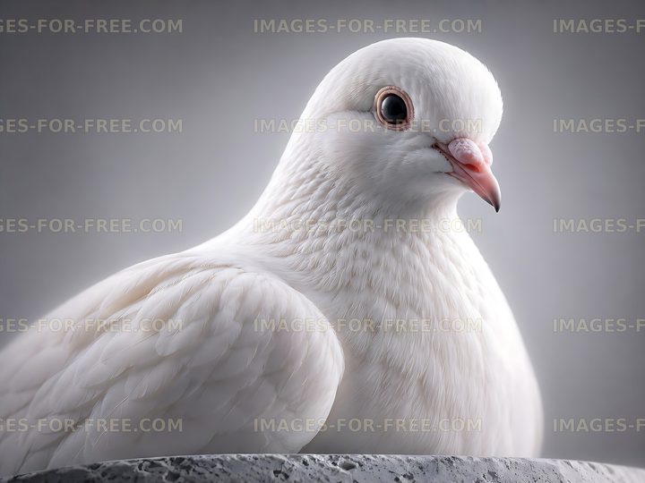 White dove perched on a ledge with soft lighting